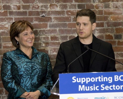 Premier Christy Clark and Michael Bublé at the announcement of the creation of the B.C. Music Fund.