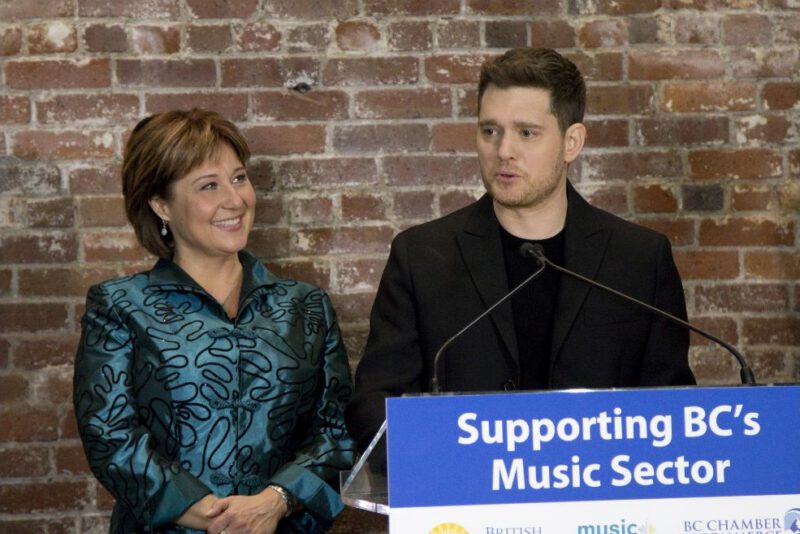 Premier Christy Clark and Michael Bublé at the announcement of the creation of the B.C. Music Fund.