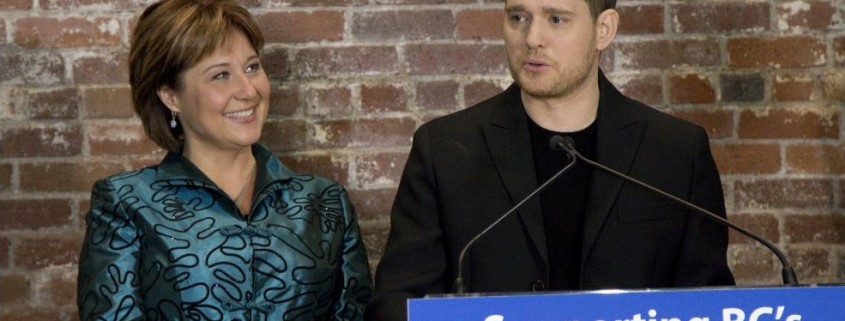 Premier Christy Clark and Michael Bublé at the announcement of the creation of the B.C. Music Fund.